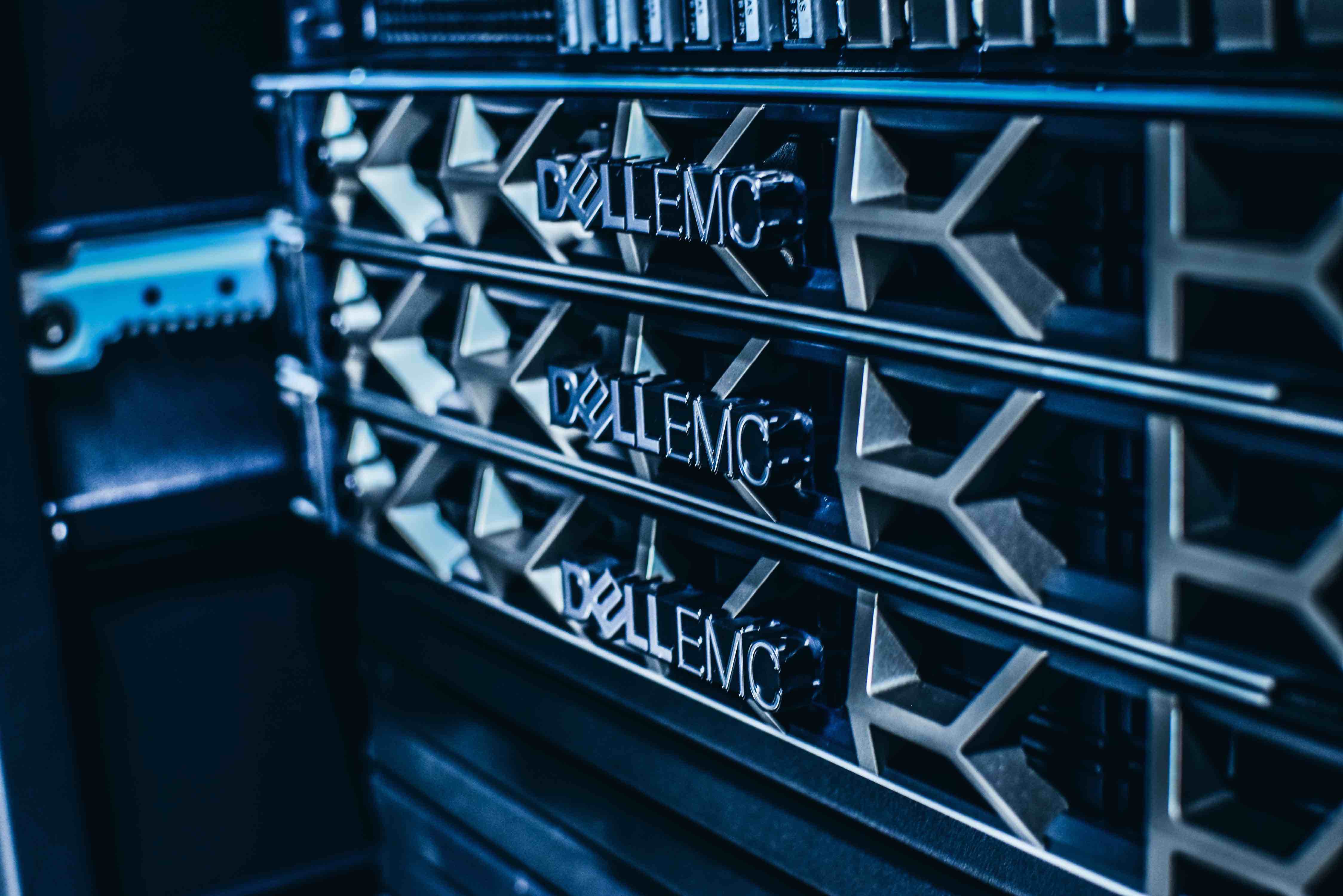 Dell EMC branded servers in a server rack